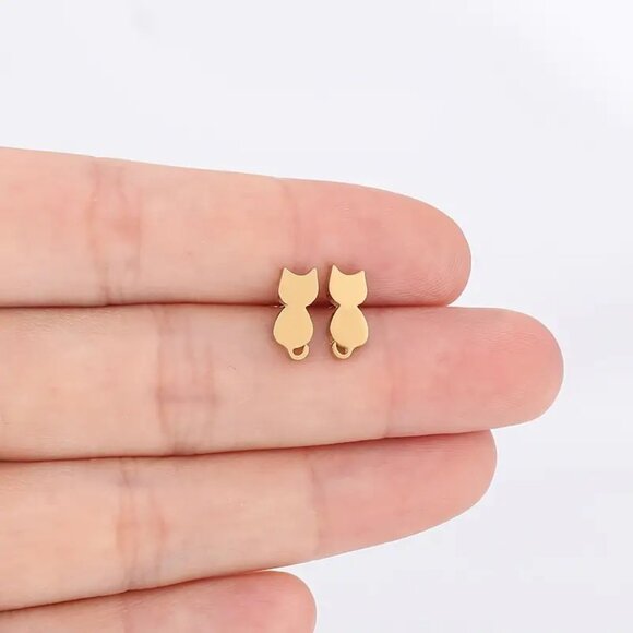 Set (3) pair Stainless Steel KITTY CAT Stud Earrings - Picture 2 of 9